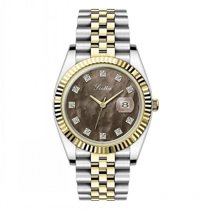 Elegant gold-tone stainless steel watch for women with brown dial and calendar window