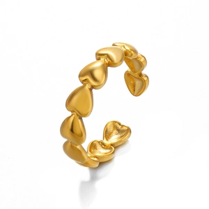 Minimalist 18K gold plated stainless steel open ring with connected heart designs