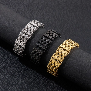 Men's hip hop V-shaped hollow titanium steel bracelets in silver, black and gold