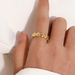 Chic 18K gold plated stainless steel shell design ring for women on silk background