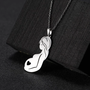 Pregnant Woman Silhouette Pendant Necklace Stainless Steel Heart Cutout Minimalist Jewelry Gift For Expecting Mother