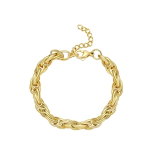 Fashion 18K Gold Plated Stainless Steel Interlocked Double Ring Chain Bracelet For Women Minimalist Adjustable Hand Jewelry