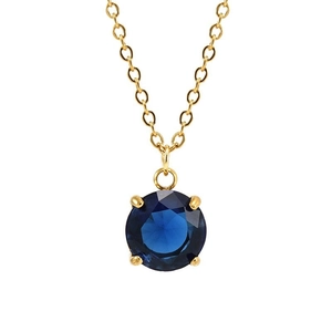 18K gold plated stainless steel necklace featuring a round cut deep blue zircon pendant