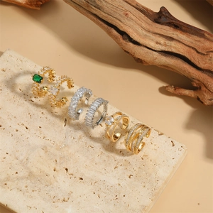 French Vintage Copper Open Ring For Women Elegant Zirconia Inlaid Adjustable Geometric Finger Ring Fashion Jewelry Gift