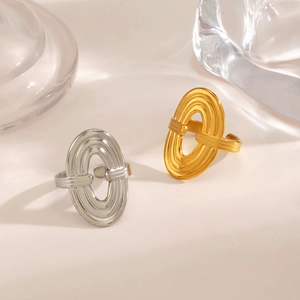 Chic 18K gold and silver plated stainless steel geometric oval rings set for women