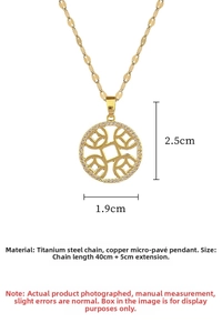 Detailed view of titanium steel gold necklace with coin pendant and micro-set cubic zirconia