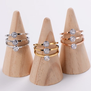 Classic triple-row stackable rings with crystals in silver, gold, and rose gold finish