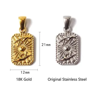 Detailed view of 21x12mm stainless steel rectangle pendants with embossed art hands