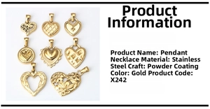 Detailed set of 8 golden stainless steel heart charms with polished and cutout patterns