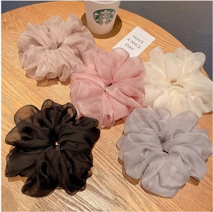 Oversized Organza Scrunchies For Women Fluffy Chiffon Hair Ties Elegant Ponytail Holder Solid Color Hair Accessories