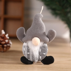 Gray and white Swedish gnome plush hanging ornament with plaid hat for Christmas decor