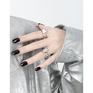Minimalist S925 sterling silver geometric open rings featuring a large white stone