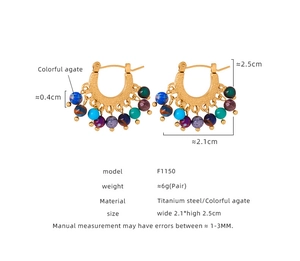Dimensions détaillées des boucles d'oreilles bohèmes en acier et perles d'agate