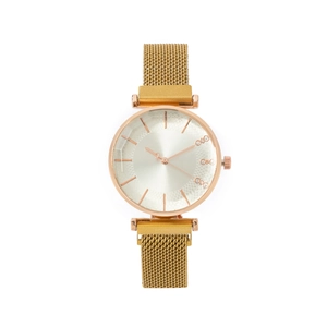 Montre à quartz élégante pour femme avec bracelet en maille or rose et strass brillants