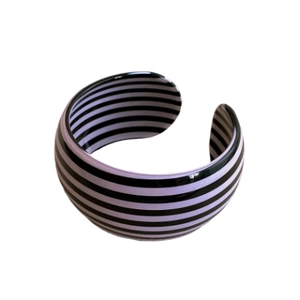 Minimalist wide open cuff bracelet with stylish purple and black stripes for women