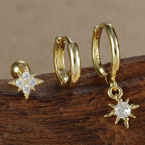 S925 silver eight-point star earrings set with white zircon in gold finish