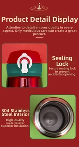 Detail of 304 stainless steel interior and leak-proof safety lock on the vacuum flask