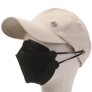 Quick-dry open top baseball cap in beige with side buckles for mask straps