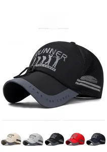 Mesh baseball cap detail showing breathable fabric with Runner logo and five color options