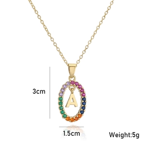 Detail of gold letter A pendant with colorful crystals and dimensions 3cm x 1.5cm