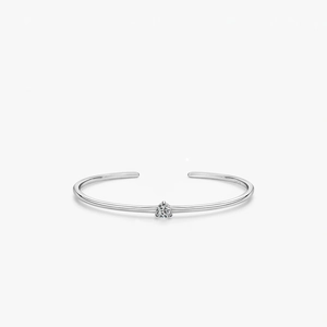Minimalist 925 Sterling Silver Open Bangle Adjustable Cuff Bracelet With Round Zircon Shiny Trendy Jewelry For Women