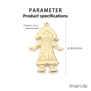 Macro view of gold stainless steel music girl pendant with 36x25mm size details