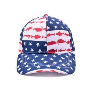 Tie-dye baseball cap with American flag fish pattern and stars in red white blue