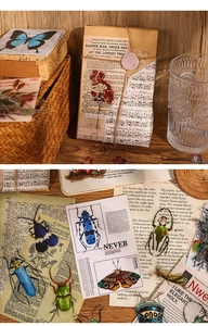Detail showing 40pcs vintage insect stickers with beetle and moth designs for journaling