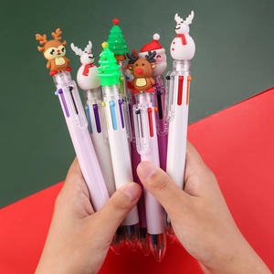 Christmas Multi Color Ballpoint Pen Retractable Silicone Santa Reindeer Decor School Stationery Gift Party Favors
