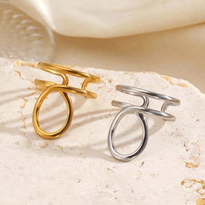 Minimalistische 18K vergoldete und silberne Edelstahlringe in geometrischem Oval-Design