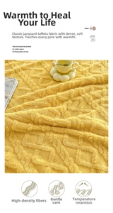 Macro detail of bright yellow jacquard taffeta blanket with warm fleece texture
