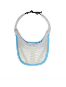 Detail of adjustable drawstring buckle and breathable grey mesh on kids' sun visor hat