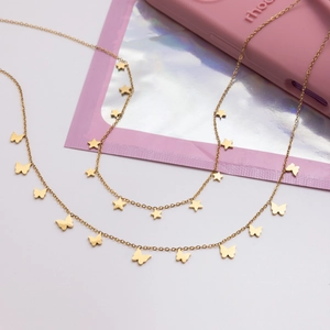 Minimalist gold butterfly and star pendant necklace set made of stainless steel for women
