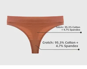 Macro shot of high-waisted ribbed cotton thong showing 95.3% cotton material detail