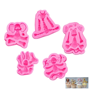 Cartoon Animal Silicone Cake Molds Elephant Lion Giraffe Monkey Rabbit Forest Theme Fondant Chocolate DIY Baking Tools