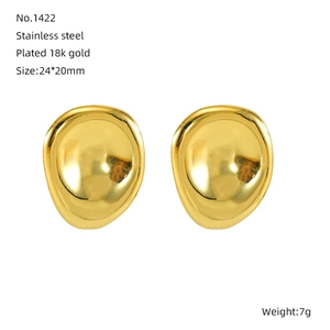 Detail of 18k gold plated stainless steel earrings with irregular organic teardrop shape