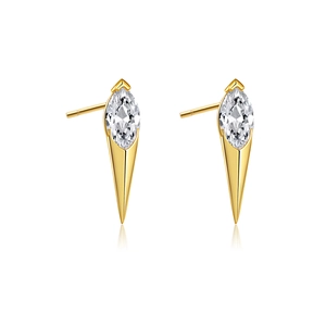 S925 silver gold-tone stud earrings featuring marquise-cut crystals and cone spike drops