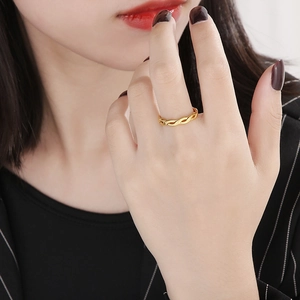 18K gold plated stainless steel twisted rope ring for women stacking minimalist style