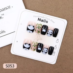Panda Cartoon Press On Nails ABS Plastic Bamboo Leaf Pattern Cute Sweet Style For Women Artificial Manicure False Nails