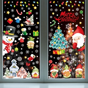 Christmas Window Clings PVC Static Stickers Snowman Santa Claus Snowflake Xmas Window Decorations For Glass Windows Home Decor