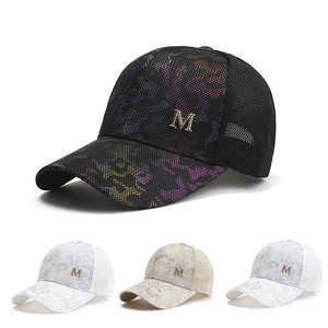 Summer camouflage mesh baseball cap with sparkling rhinestone M letter for men and women