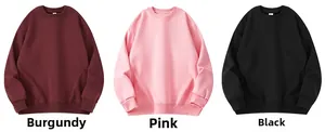 Detailed comparison of wine red, pink, and black crewneck sweatshirts with ribbed cuffs
