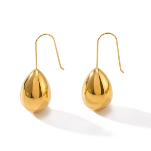 Elegant golden stainless steel teardrop dangle earrings with high polish finish for women