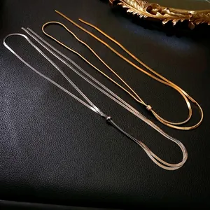 Minimalist Adjustable Snake Bone Chain Necklace Titanium Steel Gold Plated Long Lariat Y Shape Clavicle Chain For Women