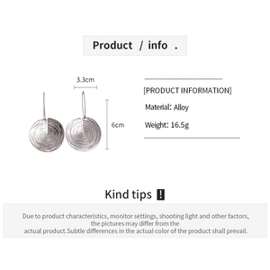 Detailed size specifications for geometric metal earrings with textured silver finish