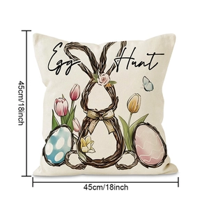 Easter rabbit and egg print linen pillowcase measuring 45cm x 45cm for festive home decor
