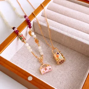 Collier À Pendentif Fleur En Émail Style Français Alliage Perles Zircone Coloré Rétro Chaîne De Clavicule Bijoux Pour Femmes