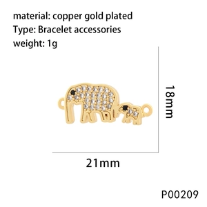 Detailed close-up of gold-plated elephant charm pendant with sparkling white cubic zirconia
