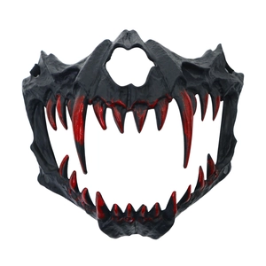Halloween scary demon fangs half face mask with realistic red blood splatter effect