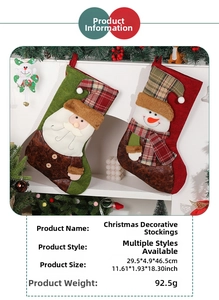Detail view of 3D Santa and Snowman Christmas stockings hanging on a white fireplace